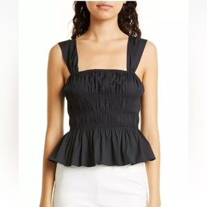 STAUD Black Ruched Peplum Top